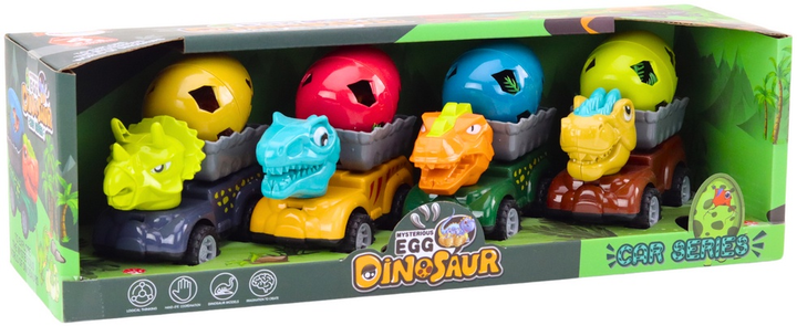Zestaw autek LEAN Toys Samochód z głową dinozaura i z jajem w przyczepie 4 szt 18972 (5905991014553) - obraz 1