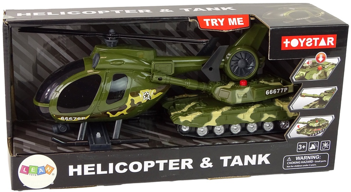 Zestaw zabawek LEAN Toys Militarny Czołg z napędem frykcyjnym + Helikopter 15484 (5905515358620) - obraz 1