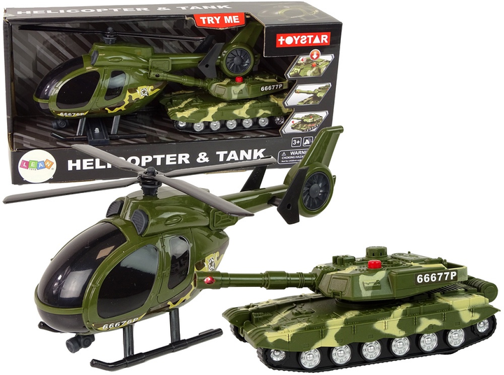 Zestaw zabawek LEAN Toys Militarny Czołg z napędem frykcyjnym + Helikopter 15484 (5905515358620) - obraz 2