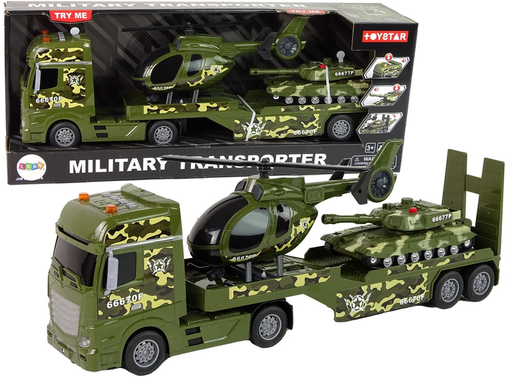 Zestaw zabawek LEAN Toys Militarny Czołg z napędem frykcyjnym + Helikopter + Ciężarówka 15483 (5905515358613) - obraz 2