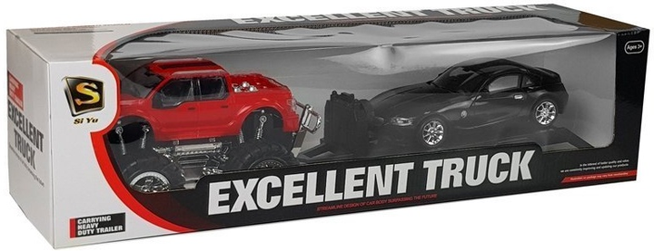 Zestaw zabawek LEAN Toys Monster Truck Czerwony + Laweta + BMW Czarne 9268 (5904204753159) - obraz 1