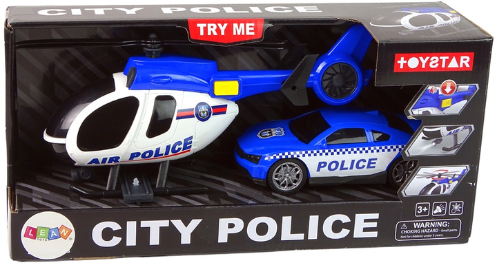 Zestaw zabawek LEAN Toys ze światłami i dźwiękami Helikopter + Auto policyjne Niebieski 12963 (5905323211391) - obraz 1