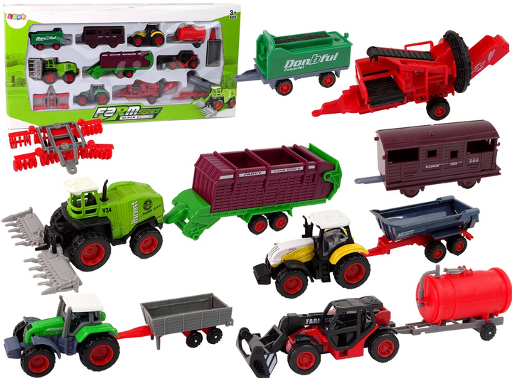 Zestaw traktorów LEAN Toys Pojazdy rolnicze metalowe 12 szt 13259 (5905323214613) - obraz 2