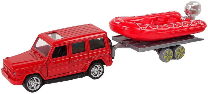 Zestaw zabawek LEAN Toys Wóz Straż pożarna + Auto z napędem + Motorówka z przyczepką Czerwona 13311 (5905323215139) - obraz 4
