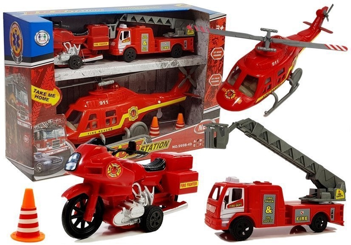 Набір іграшок LEAN Toys Пожежна служба зі світлом і звуками Гелікоптер + Мотоцикл + Автомобіль + Аксесуари 6946 (5905884454152) - зображення 2