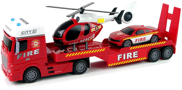 Набір іграшок LEAN Toys Пожежна служба Евакуатор + Автомобіль + Гелікоптер зі звуком і світлом Червоний 12960 (5905323211360) - зображення 3