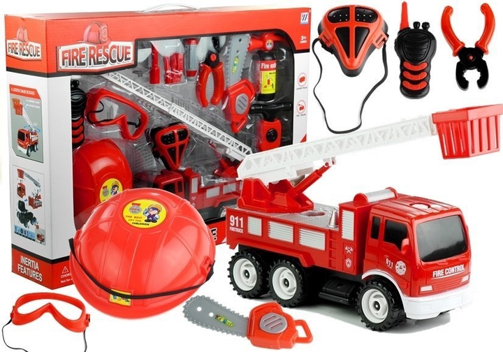 Набір іграшок LEAN Toys Пожежник з машиною та аксесуарами 14 шт. 3589 (5902808156895) - зображення 2