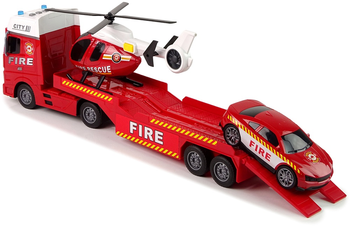 Набір іграшок LEAN Toys Пожежна служба Евакуатор + Автомобіль + Гелікоптер зі звуком і світлом Червоний 12960 (5905323211360) - зображення 4