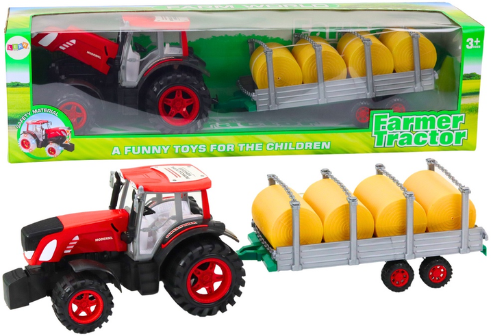 Zabawka LEAN Toys Duży traktor rolniczy z przyczepą i balami siana z napędem Czerwony 18627 (5905991018001) - obraz 2