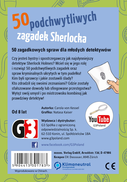 Gra planszowa G3 50 Podchwytliwych zagadek Sherlocka (5904413301783) - obraz 4