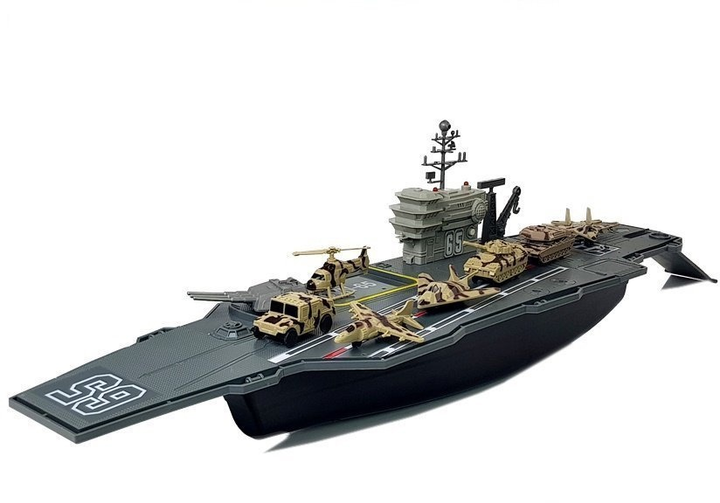 Zestaw LEAN Toys Lotniskowiec wojskowy z łodzią i pojazdami ze światłami i dźwiękiem 86 cm 6948 (5905323219427) - obraz 4