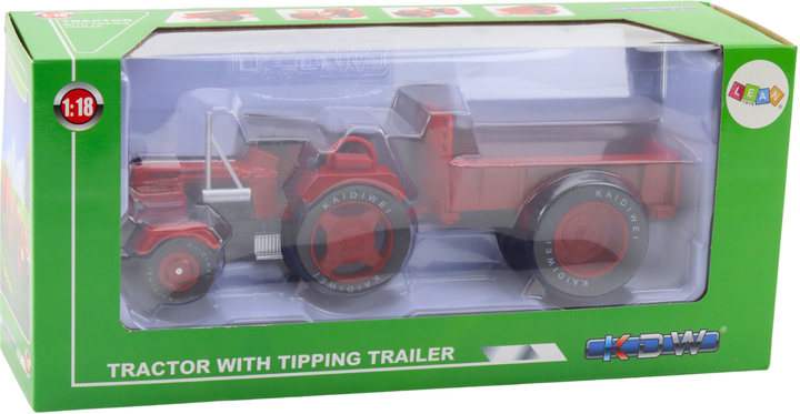 Zabawka LEAN Toys Traktor rolniczy z przyczepą metalowy 1:18 Czerwony 24732 (5905991057826) - obraz 1
