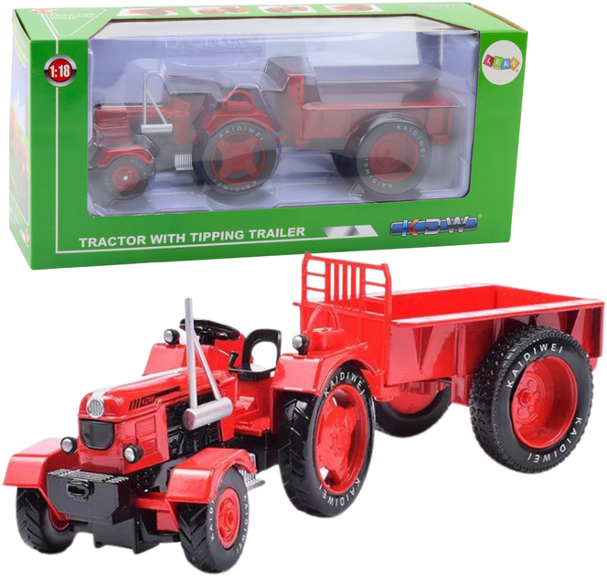 Zabawka LEAN Toys Traktor rolniczy z przyczepą metalowy 1:18 Czerwony 24732 (5905991057826) - obraz 2