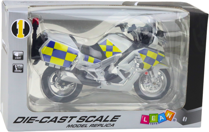 Zabawka LEAN Toys Motocykl policyjny metalowy ze światłami i dźwiękami Biały 1:12 22610 (5905991049593) - obraz 1