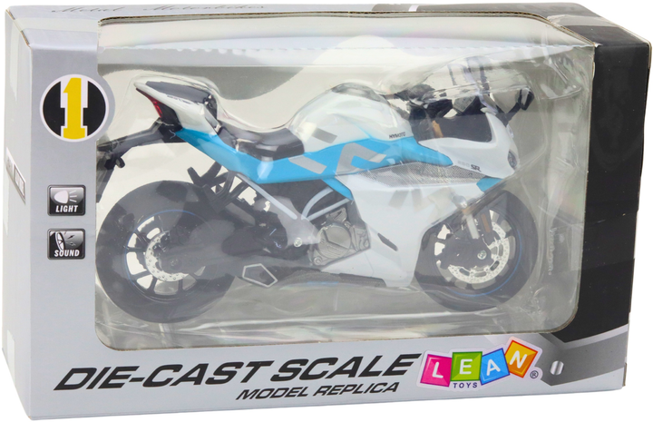 Zabawka LEAN Toys Motocykl sportowy metalowy ze światłami i dźwiękami 1:12 Biało-Niebieski 22613 (5905991049623) - obraz 1