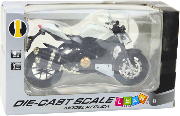 Іграшка LEAN Toys Спортивний мотоцикл металевий зі світлом і звуками 1:12 Білий 22607 (5905991049562) - зображення 1