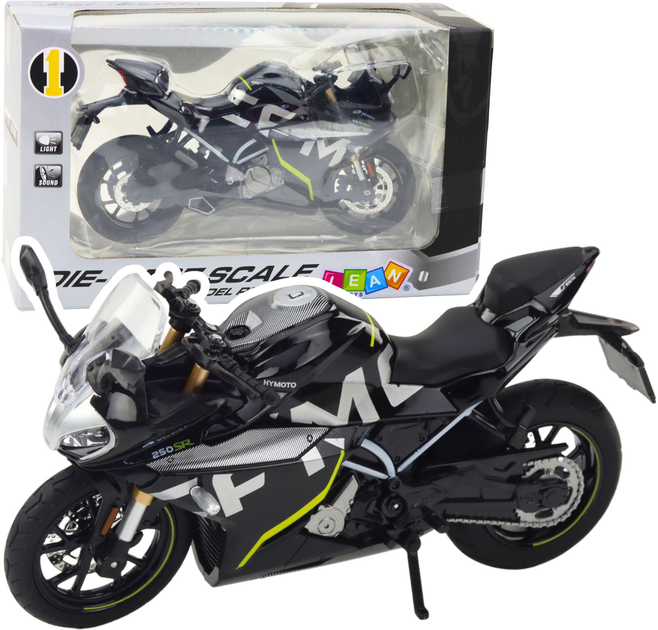 Іграшка LEAN Toys Мотоцикл 250 SR спортивний металевий з вогнями та звуками 1:12 Чорний 22614 (5905991049630) - зображення 2
