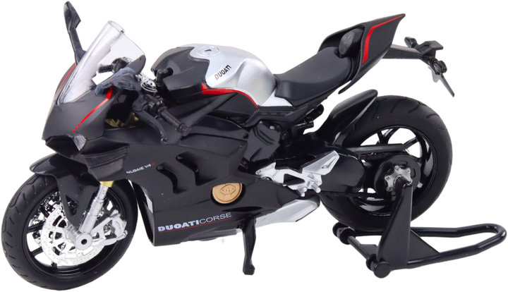 Zabawka LEAN Toys Motocykl V4 sportowy metalowy ze światłami i dźwiękami z srebrnymi elementami 1:12 Czarny 22611 (5905991049609) - obraz 3