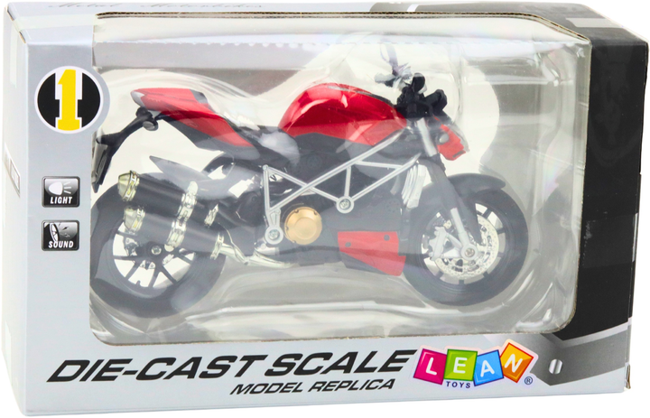Zabawka LEAN Toys Motocykl sportowy metalowy z srebrnymi elementami ze światłami i dźwiękami 1:12 Czerwony 22608 (5905991049579) - obraz 1