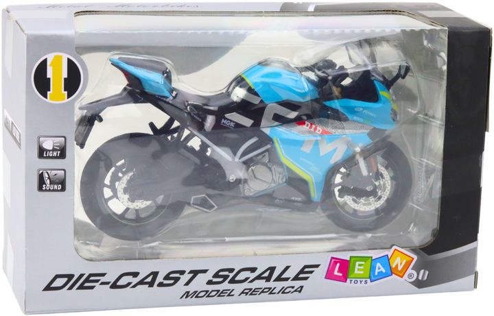 Zabawka LEAN Toys Motocykl sportowy metalowy ze światłami i dźwiękami 1:12 Niebieski 22615 (5905991049647) - obraz 1