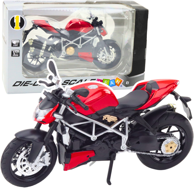 Zabawka LEAN Toys Motocykl sportowy metalowy z srebrnymi elementami ze światłami i dźwiękami 1:12 Czerwony 22608 (5905991049579) - obraz 2
