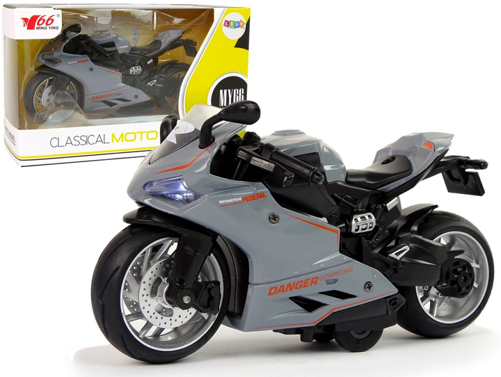 Іграшка LEAN Toys Спортивний мотоцикл з приводом pull-back зі світлом і звуком 1:12 Сірий 12261 (5905214970376) - зображення 2