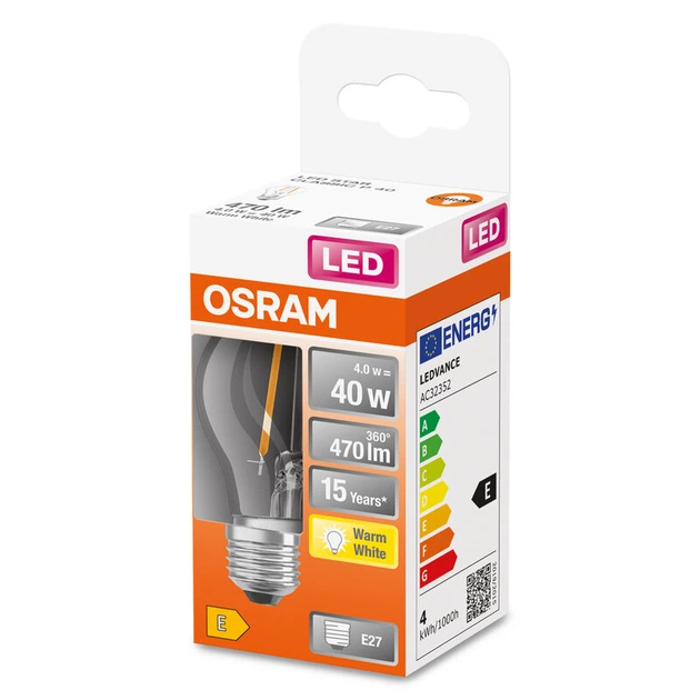 Світлодіодна лампа Ledvance LED CL P40 4Вт 2700К 470лм 230В FIL E27 4058075435162 - зображення 2