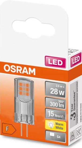 Світлодіодна лампа Ledvance LED PIN30 2,6Вт 2700К 300лм 12V CL G4 4058075431997 - зображення 2