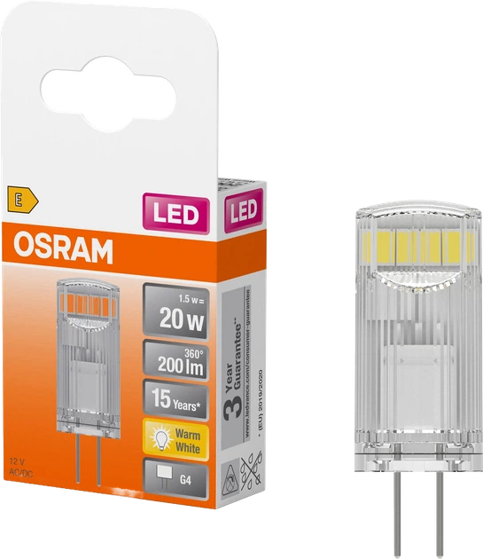 Світлодіодна лампа Ledvance LED PIN20 CL 1,8Вт 2700К 200лм 12V G4 4058075431966 - Фото 2 Світлодіодна лампа Ledvance LED PIN20 CL 1,8Вт 2700К 200лм 12V G4 4058075431966 - зображення 2