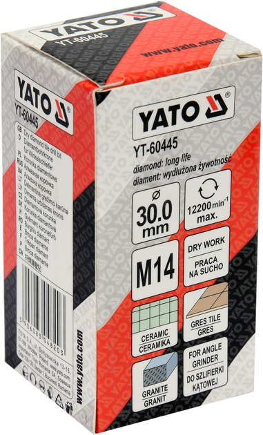Свердло корончасте алмазне для керамограніту та кераміки YATO 30 мм — М14 YT-60445 (5906083048203) - зображення 1