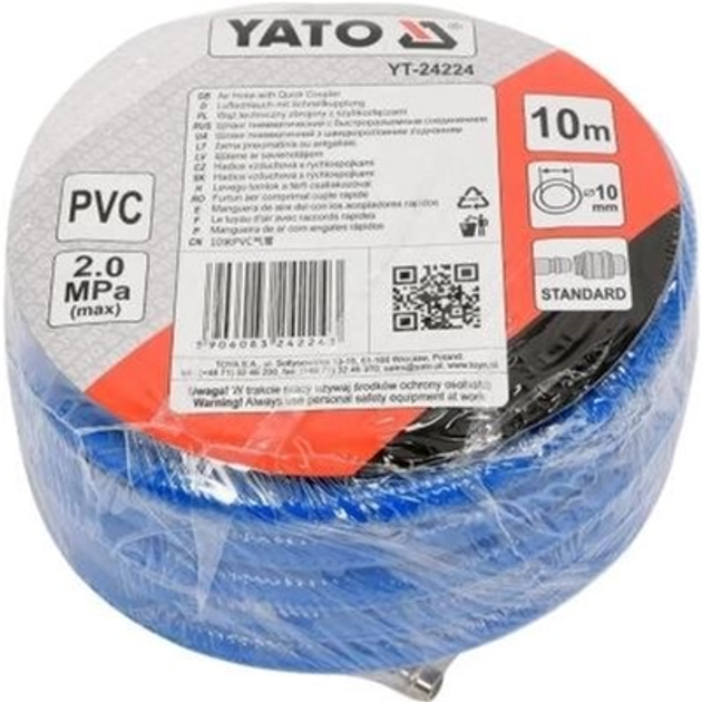 Wąż pneumatyczny do kompresora PVC YATO z szybkozłączami, średnica 10 mm 20 Bar 20 m (YT-24225) - obraz 2