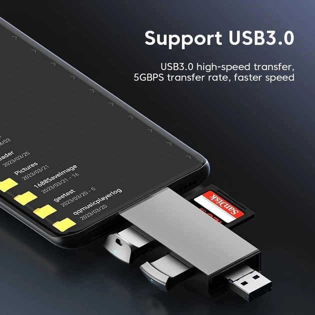 Кардрідер ELOUGH 7-в-1 Type-C / USB 2.0 / USB 3.0 / Micro USB / SD / TF / USB-флеш Сірий алюмінієвий 5 Гбіт - Фото 6 Кардрідер ELOUGH 7-в-1 Type-C / USB 2.0 / USB 3.0 / Micro USB / SD / TF / USB-флеш Сірий алюмінієвий 5 Гбіт - зображення 6