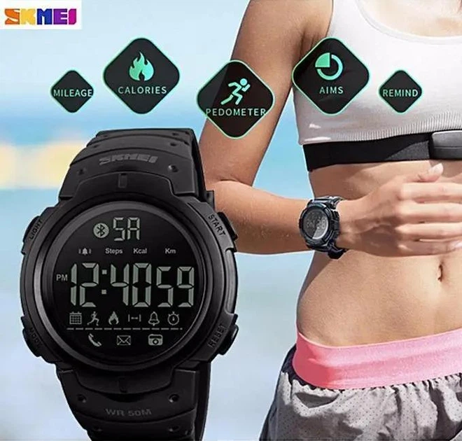 Женские спортивные умные часы Skmei 1301 Шагомер Bluetooth ударопрочные Черный - изображение 3