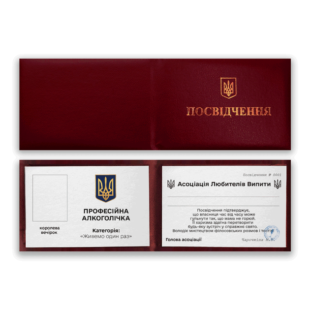 Сувенірне посвідчення "Професійна Алкоголічка" - Фото 1 Сувенірне посвідчення "Професійна Алкоголічка" - зображення 1
