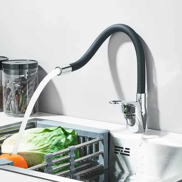 Змішувач із гнучким краном 48 см для ванної та кухні чорний Water Tap - изображение 3