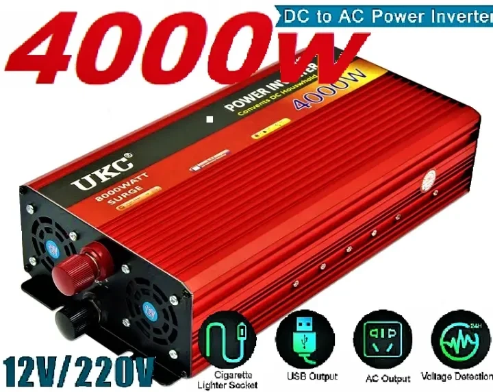 Інвертор напруги Power Inverter 4000W 12V → 220V з вентиляцією та захистами — для авто, дому та генераторів - Фото 1 Інвертор напруги Power Inverter 4000W 12V → 220V з вентиляцією та захистами — для авто, дому та генераторів - зображення 1