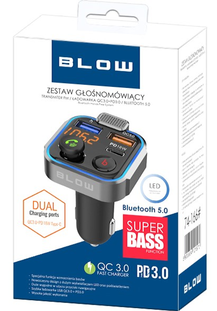 FM-трансмітер Blow Bluetooth5 + зарядний пристрій quick charge 74-166 (5900804121572) - зображення 2
