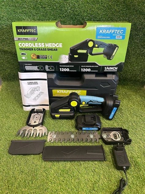 Аккумуляторные ножницы кусторез Krafftec 2 в 1 ( два аккумулятора зарядное пластиковый кейс подходит для работы с телескопической штангой-удлинителем) - Фото 9 Аккумуляторные ножницы кусторез Krafftec 2 в 1 ( два аккумулятора зарядное пластиковый кейс подходит для работы с телескопической штангой-удлинителем) - изображение 9