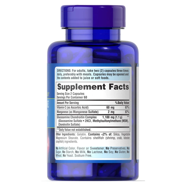 Глюкозамин Хондроитин Puritan's Pride Glucosamine Chondroitin Complex хондропротектор для суставов и связок 120 капсул - изображение 2