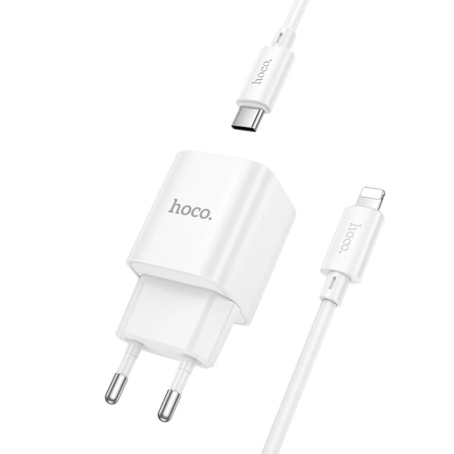 Мережевий Зарядний Пристрій Hoco C147A 1USB/18W/QC3.0 + 1Type-C/20W/PD + (Type-C - Lightning) (Білий) - Фото 3 Мережевий Зарядний Пристрій Hoco C147A 1USB/18W/QC3.0 + 1Type-C/20W/PD + (Type-C - Lightning) (Білий) - зображення 3