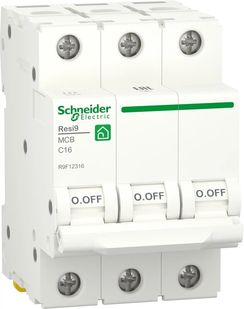 Автоматичний вимикач 3-полюсний Schneider Electric RESI9 3P 16A C 6 kA R9F12316 - Фото 1 Автоматичний вимикач 3-полюсний Schneider Electric RESI9 3P 16A C 6 kA R9F12316 - зображення 1