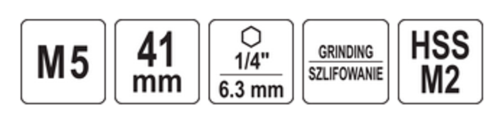 Wiertło-nagwint YATO M5 x 0.8 mm HSS M2 HEX-1/4" długość 41/7 mm (YT-44842) - obraz 3
