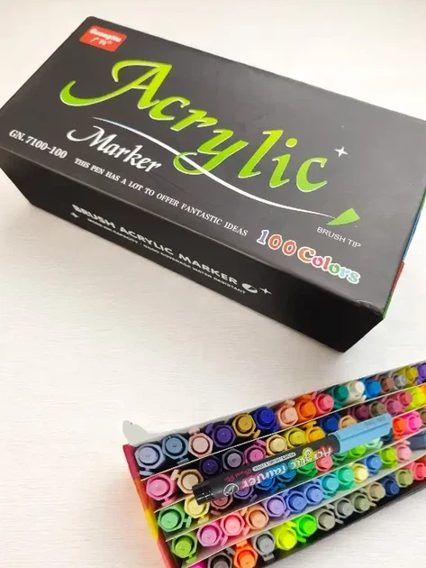 Маркер GuangNa Acrylic Marker GN.7100, акриловые маркеры 100 шт, красящие маркеры для рисования, набор акриловых маркеров (am100) - изображение 3