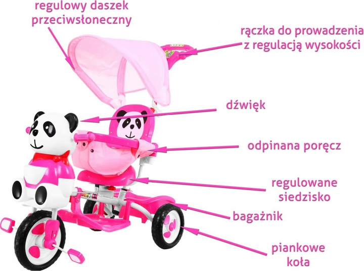 Триколісний велосипед для дітей SporTrike Панда Рожевий (5903864909630) - зображення 6