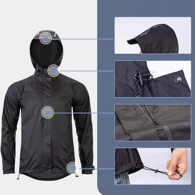 Kurtka przeciwdeszczowa RockBros YPY013BK2XL oddychająca wiatroodporna XXL Black (5907769361920) - obraz 4