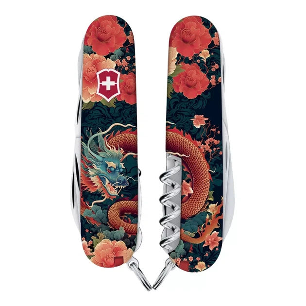 Складной нож Victorinox Huntsman для активного отдыха и туризма с 15 функциями и дизайном китайского дракона - изображение 4
