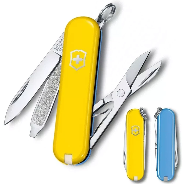 Складаний ніж Victorinox Classic SD жовто-блакитний для активного відпочинку та повсякденного використання - Фото 2 Складаний ніж Victorinox Classic SD жовто-блакитний для активного відпочинку та повсякденного використання - зображення 2