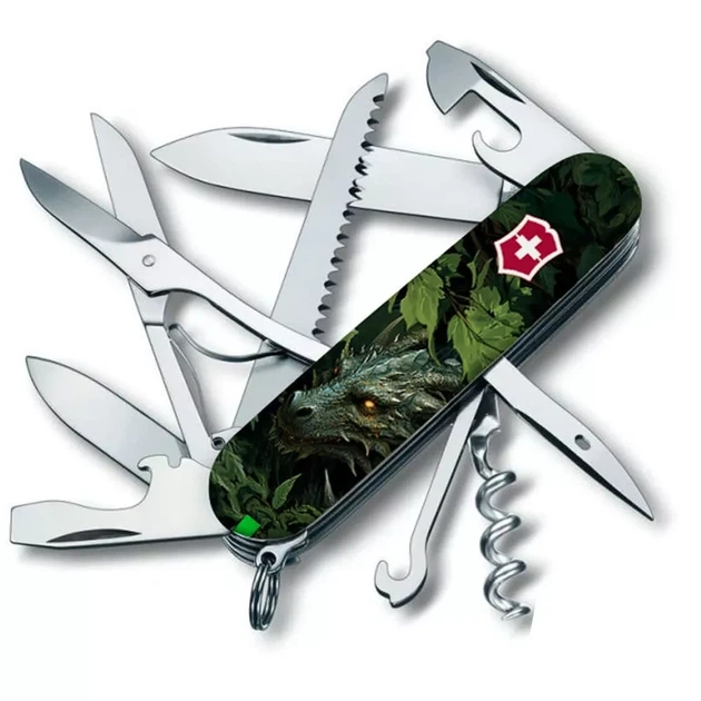Складаний ніж Victorinox Huntsman Zodiac зелений дерев'яний дракон для активного відпочинку 15 функцій - Фото 1 Складаний ніж Victorinox Huntsman Zodiac зелений дерев'яний дракон для активного відпочинку 15 функцій - зображення 1