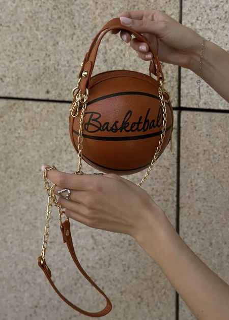 Женская коричневая круглая сумка BASKETBALL мяч на цепочке - изображение 2