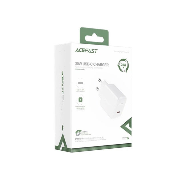 Сетевое зарядное устройство для ACEFAST A1 PD20W Type-C 20W, White - Фото 2 Сетевое зарядное устройство для ACEFAST A1 PD20W Type-C 20W, White - изображение 2